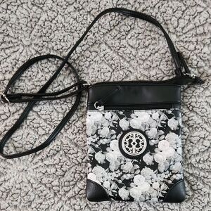 Floral Black and White Crossbody Bag